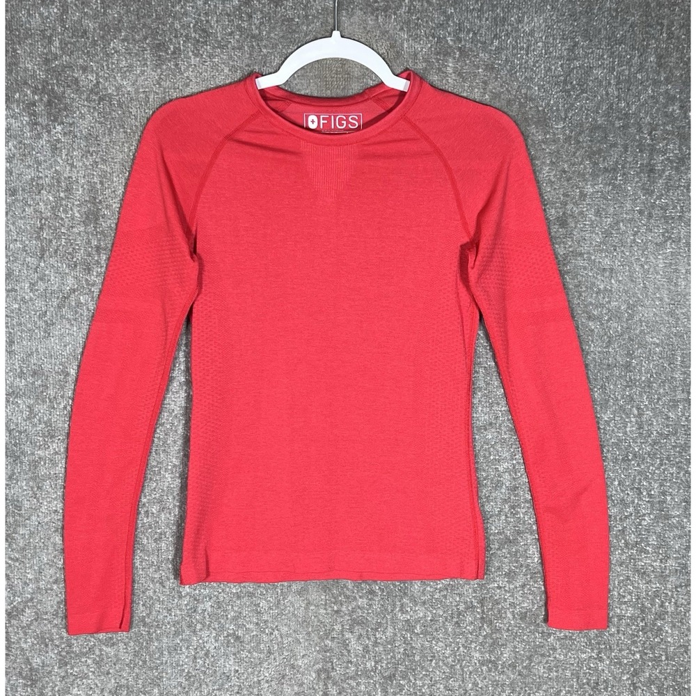 Figs Salta Seamless Long Sleeve Underscrub Womens Sz XS Hibiscus Crew Breathable